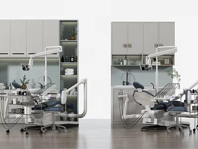 Modern Dental Clinic Medical Equipment With Dental Chairs Lamps And Tools 3d model