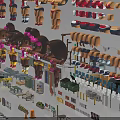 Colorful 3D Scene Components Collection With Street Lights Food Models And Traffic Signs