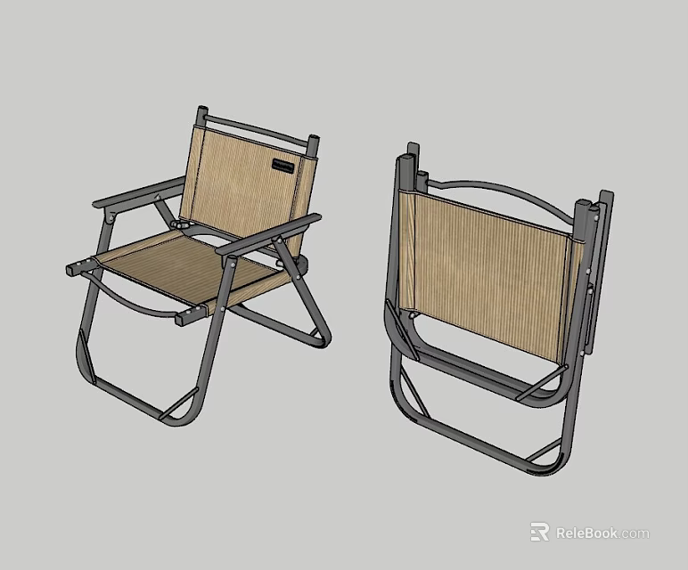Folding Outdoor Leisure Chair with Metal Frame and Woven Seat Backrest 3d model 