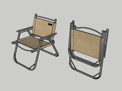 Folding Outdoor Leisure Chair with Metal Frame and Woven Seat Backrest 3d model