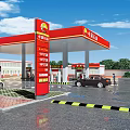 China Petroleum Gas Station Featuring Red Canopy Fuel Dispensers And Vehicles Refueling
