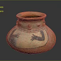 Ancient Ceramic Vessel With Protruding Neck Decorations Orange Beige Body And Black Hand Shaped Patterns