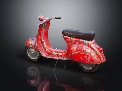 Red Vintage Motorcycle with Distressed Paint Black Seat and Classic Retro Style 3d model