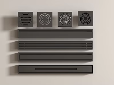 Black Wall Mounted Ventilation Grilles And Decorative Strips With Different Designs 3d model
