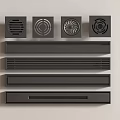 Black Wall Mounted Ventilation Grilles And Decorative Strips With Different Designs 3d model