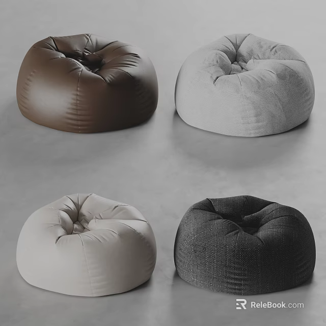 Bean Bag Ottomans in Brown Gray Beige Dark Gray Soft Comfortable Living Room Seating 3d model 