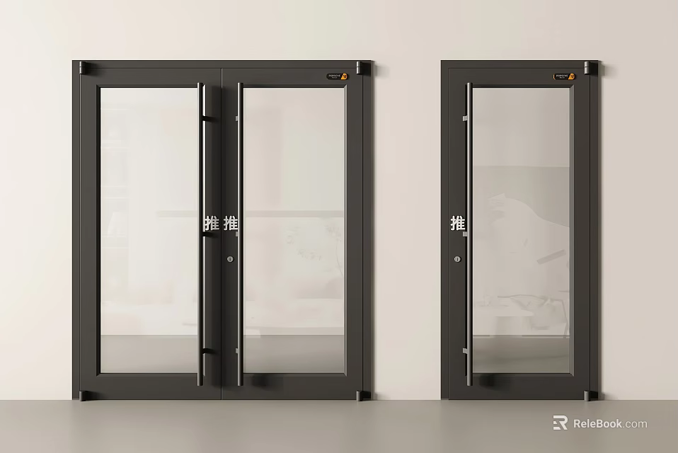 Modern Entrance Door Design With Glass Panels And Black Metal Frame 3d model 