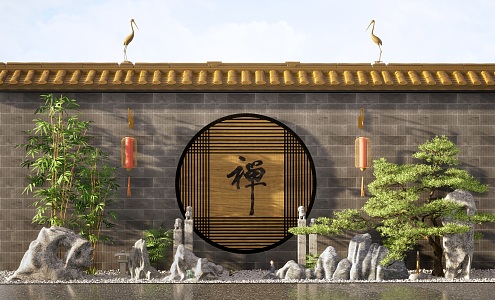 New Chinese style landscape sketch courtyard landscape 3d model