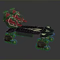 Modern Black Multi Wheeled Vehicle With Red Seats And Reflective Elements