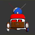 Colorful Toy Vehicle With Red White Blue Striped Design Blue Sphere And Antennas On Top