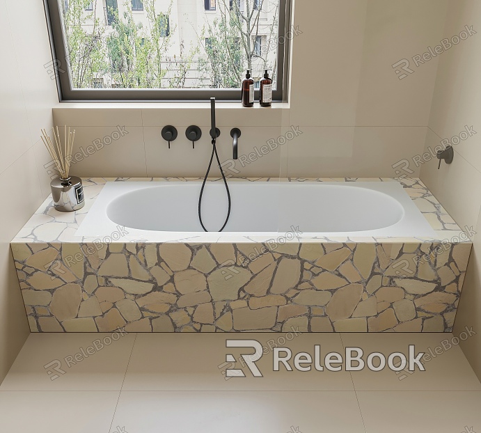 Modern Bathtub Embedded Stone Bathtub model