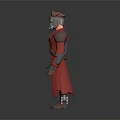 Mechanical Character With Red Eyes Red Long Coat And Hat In 3D Model Standing Pose