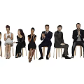 Diverse Group of People Seated on Wooden Chairs Clapping Hands Against Plain Light Background