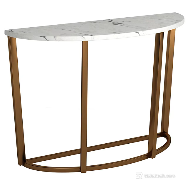 Modern Console Table With White Marble Top And Brass Metal Frame Design 3d model 