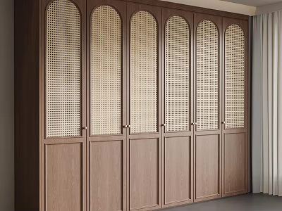 Elegant Modern Wooden Wardrobe With Arched Doors And Lattice Panels Design 3d model