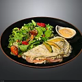 Fresh Healthy Food Plate With Lettuce Salad Strawberry Slices Omelet Rice Ham And Sauce