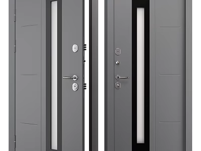 Contemporary Gray Swing Door With Glass Panel Handle And Secure Lock Features 3d model