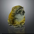 Yellow Orange Striped Cat Plush Toy With Green Eyes Sitting On Black Background With Reflection