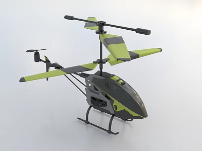 Green And Gray Helicopter Model With Rotors And Landing Gear Design 3d model