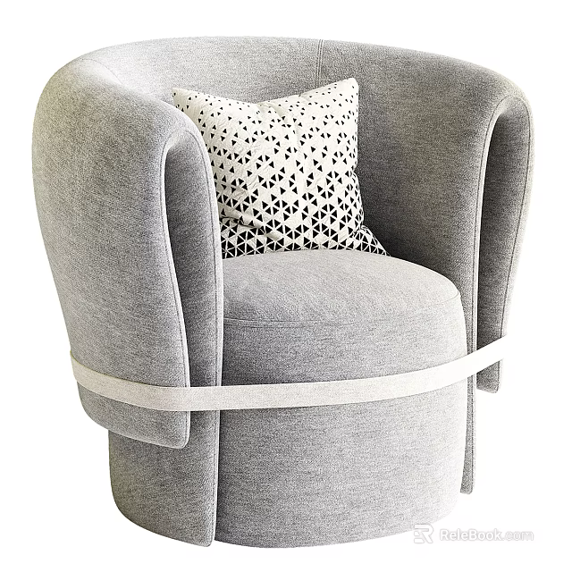 Gray Modern Armchair With White Patterned Pillow And Curved Armrests Accent Strap Design 3d model 