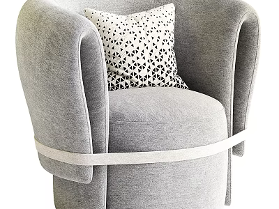Gray Modern Armchair With White Patterned Pillow And Curved Armrests Accent Strap Design 3d model