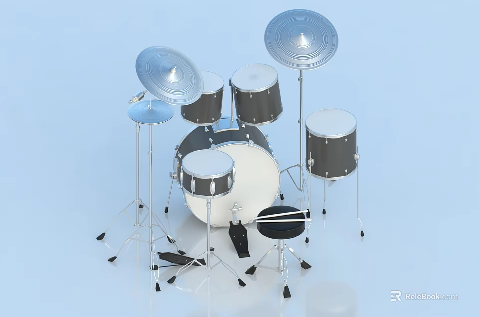 High Quality Professional Drum Set Musical Instrument With Multiple Drums Cymbals And Stool 3d model 