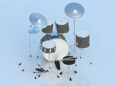 High Quality Professional Drum Set Musical Instrument With Multiple Drums Cymbals And Stool 3d model