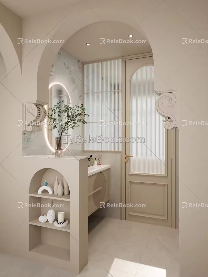 French cream antique arc partition plaster modeling dry and wet separation sanitary area dry area 3d model