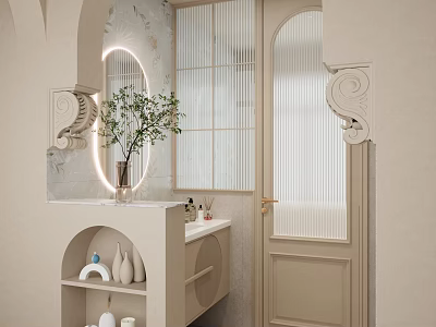 French cream antique arc partition plaster modeling dry and wet separation sanitary area dry area 3d model