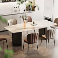 Modern Dining Room With Marble Table Six Chairs Vase And Kitchen Elements 3d model