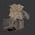 Detailed Ancient Building Ruins Featuring Damaged Arch Structure And Stone Debris