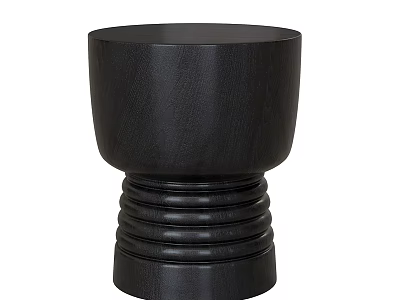 Black Modern Side Table With Ribbed Base And Smooth Circular Top 3d model