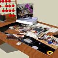 Creative Office Desk Setup With Chessboard Small Speaker Tablet And Large Poster