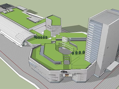 Modern Commercial Complex With Green Roof Open Public Space And Modern Design 3d model