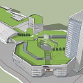 Modern Commercial Complex With Green Roof Open Public Space And Modern Design