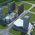 Modern Office Building With Curved Glass Facade And Plaza Area For Pedestrians