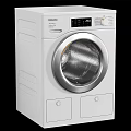 Two Siemens White Modern Design Washing Machines With Front Loading Drum And Control Panel