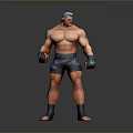 Muscular Man With Blue Hair In Standing Pose Wearing Blue Shorts And Black Boxing Gloves