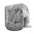 Metal Wire Laundry Basket With Towels And Textiles 3d model