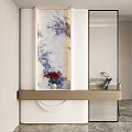 Modern Elegant Entryway Hallway Interior With Decorative Wall Glass Partition And Console Table