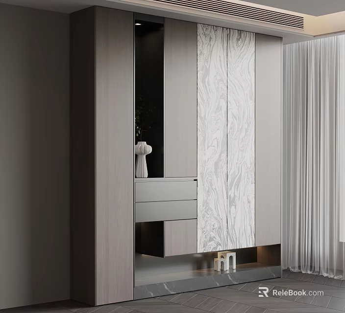 Modern Entryway Cabinet Sideboard With Marble Texture And Storage Drawer Design 3d model