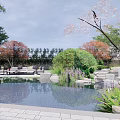 Beautiful Garden Landscape With Stone Pathway Lawn Rocks Colorful Trees Wrought Iron Gate And Bushes