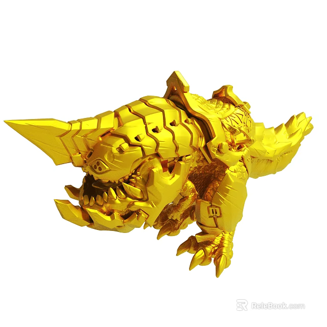 Golden Mechanical Monster Figure With Sharp Claws Horns And Intricate Design 3d model 
