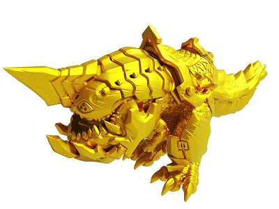 Golden Mechanical Monster Figure With Sharp Claws Horns And Intricate Design 3d model