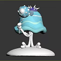 Blue Crown Character With Cloud Decorations Holding Small Creature On Fork White Base
