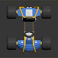 Blue And Yellow Go Kart With Black Seat And Large Tires Design