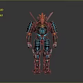 Samurai Themed Robot With Golden Helmet Blue Luminous Armor And Dual Swords