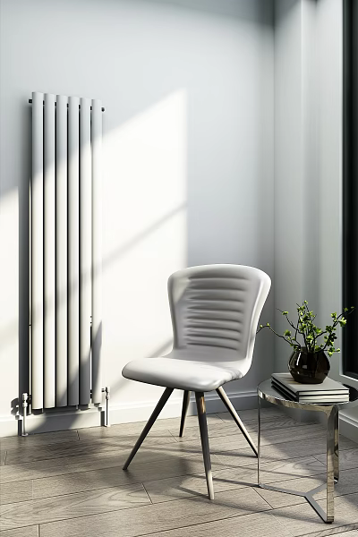 Modern White Leisure Chair With Ribbed Backrest Potted Plant And Natural Light By Wall 3d model