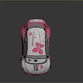 Cartoon Pink And White Race Car With Floral Patterns Number 13 Big Eyes Rear Spoiler