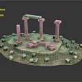 Ancient Columns On Ruined Platform With Scattered Stone Blocks In Historical Site Model 3d model